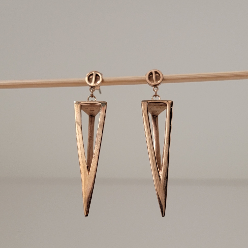 Vintage Rose Gold Tone Earrings Drop Dangle Sparkly Geometric